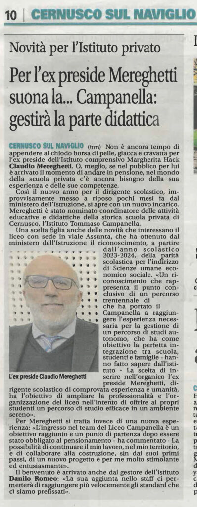 liceo scienze umane Cernusco sul naviglio istituto campanella Claudio Mereghetti