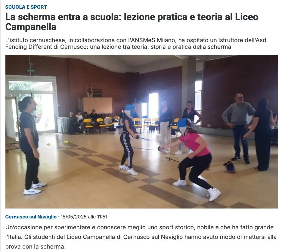 scuola di scherma al liceo paritario campanella di cernusco sul naviglio